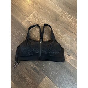 Victoria's Secret Sport Bra Black Leopard Print Front Zip Racerback Size 38C